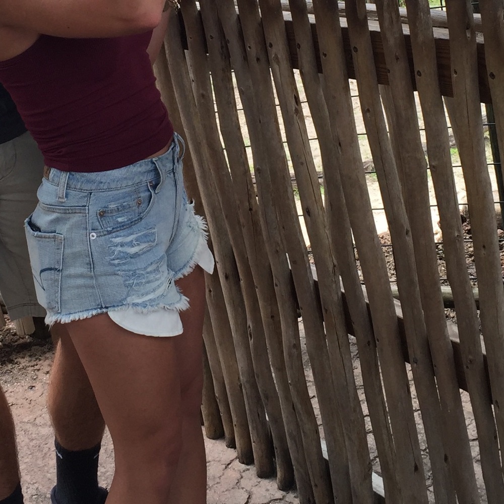 high waisted destroyed denim shorts